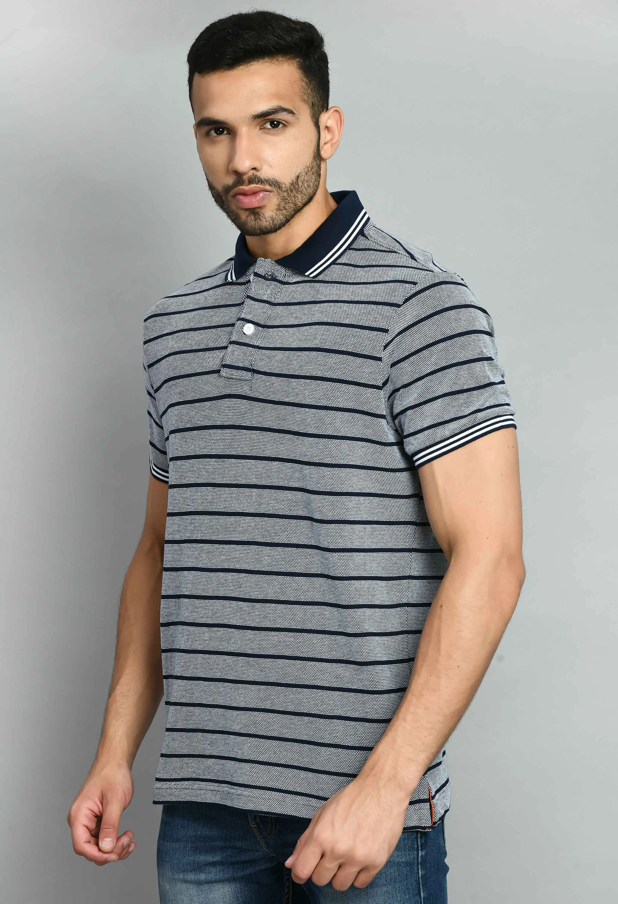 Men's Striped Navy Polo Tees