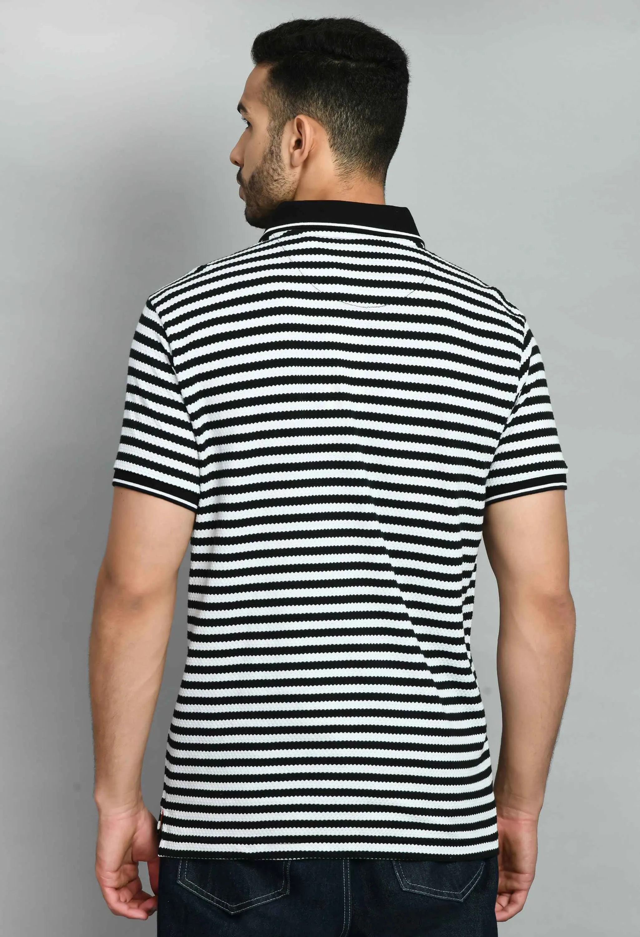 Men's Striped White Black Polo Tees