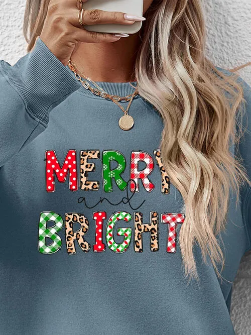 MERRY AND BRIGHT Round Neck Sweatshirt