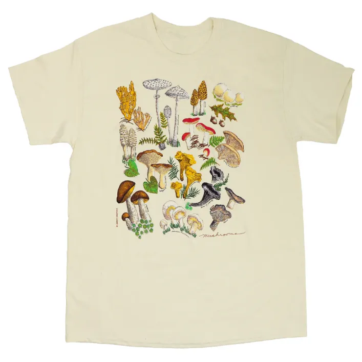 Mushrooms Adult Mens Natural Cotton T-shirt