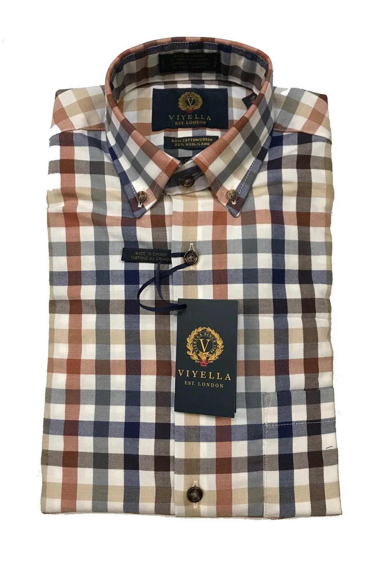 Natural Gingham Cotton & Wool Long Sleeve Shirts for Men