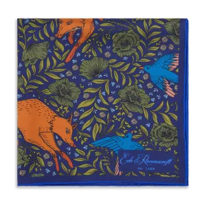 Navy and Orange Playful Fox Silk Pocket Square