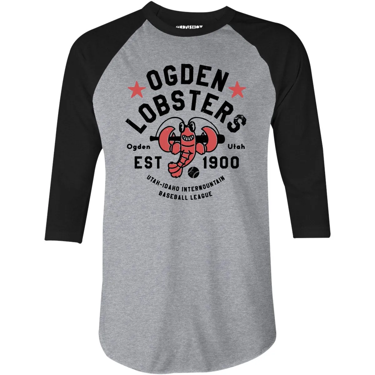 Ogden Lobsters - Utah - Vintage Defunct Baseball Teams - 3/4 Sleeve Raglan T-Shirt