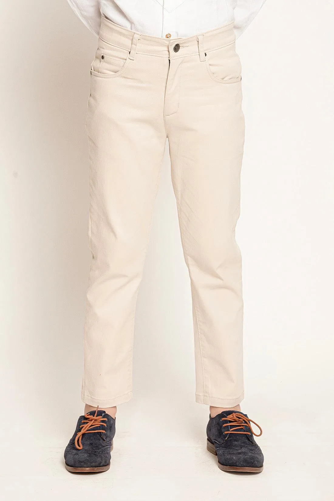 One Friday Kids Boys Beige Woven Cotton Trouser