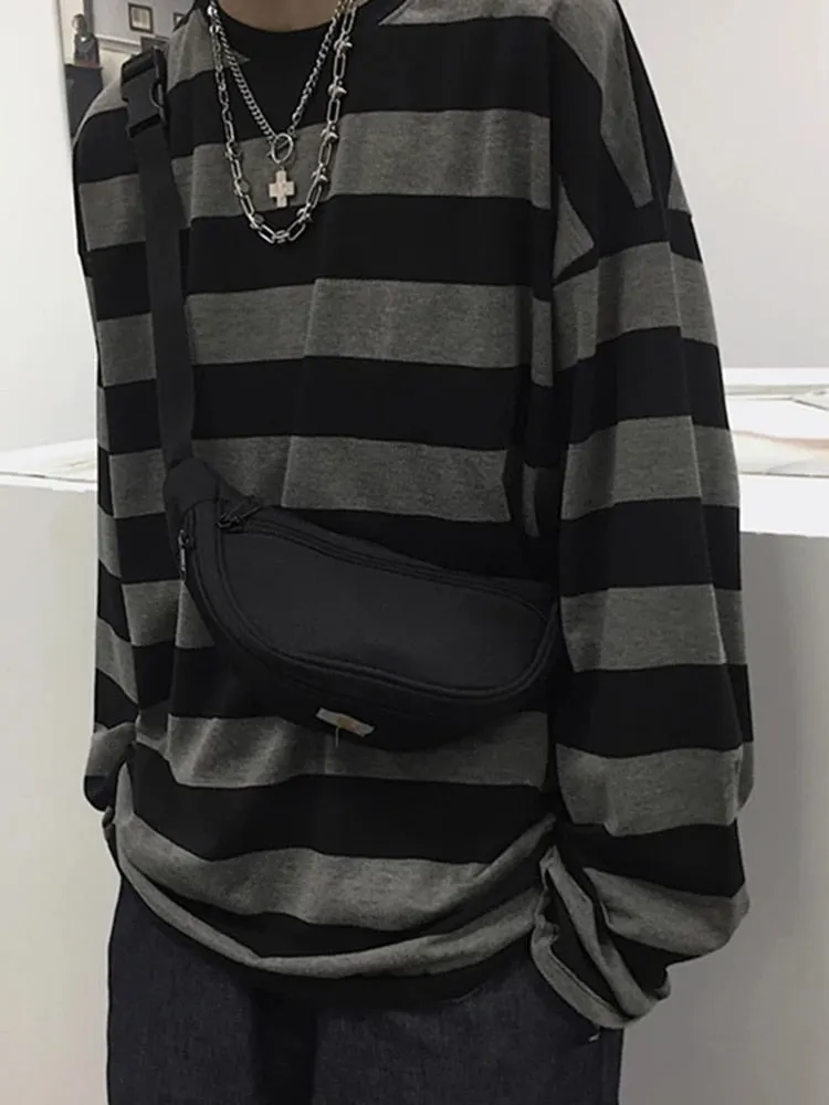 Purpdrank - Striped Shirt Streetwear Harajuku Couple Tops Female Long Sleeve Gothic Shirts Spring Oversize Woman T-shirt Vintage Blouse