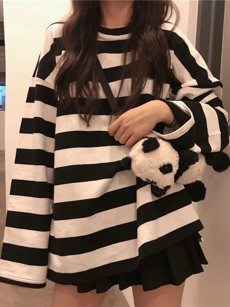 Purpdrank - Striped Shirt Streetwear Harajuku Couple Tops Female Long Sleeve Gothic Shirts Spring Oversize Woman T-shirt Vintage Blouse