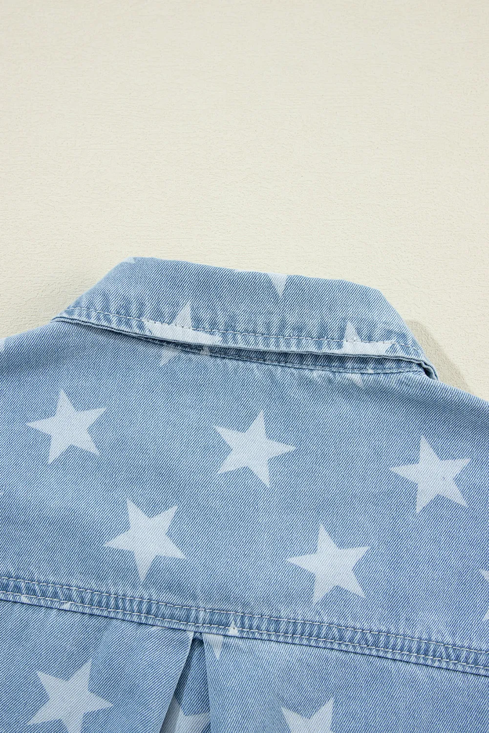 Raw Hem Star Collared Neck Denim Top