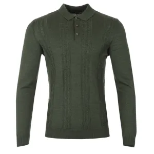 Remus Uomo Cable Knit Front Knitted Polo in Green