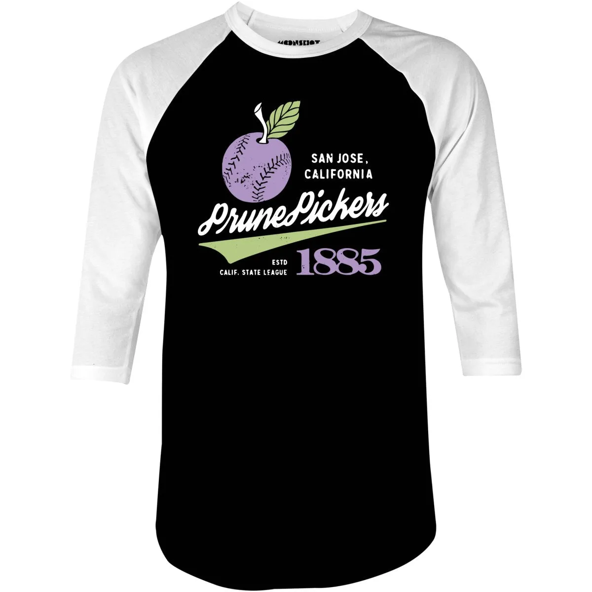 San Jose Prune Pickers - California - Vintage Defunct Baseball Teams - 3/4 Sleeve Raglan T-Shirt