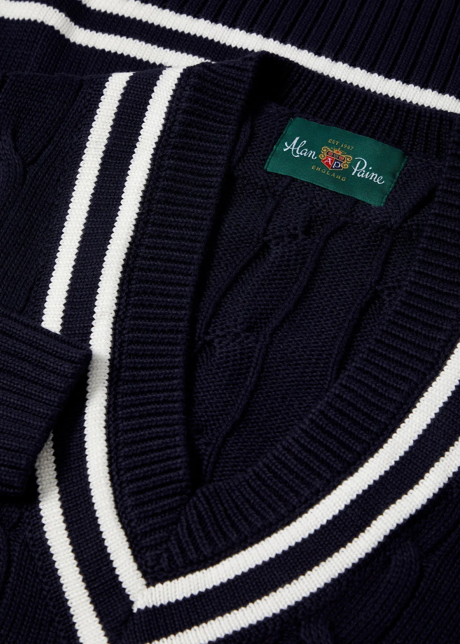 Sandridge Cable Knit Cricket Jumper In Dark Navy