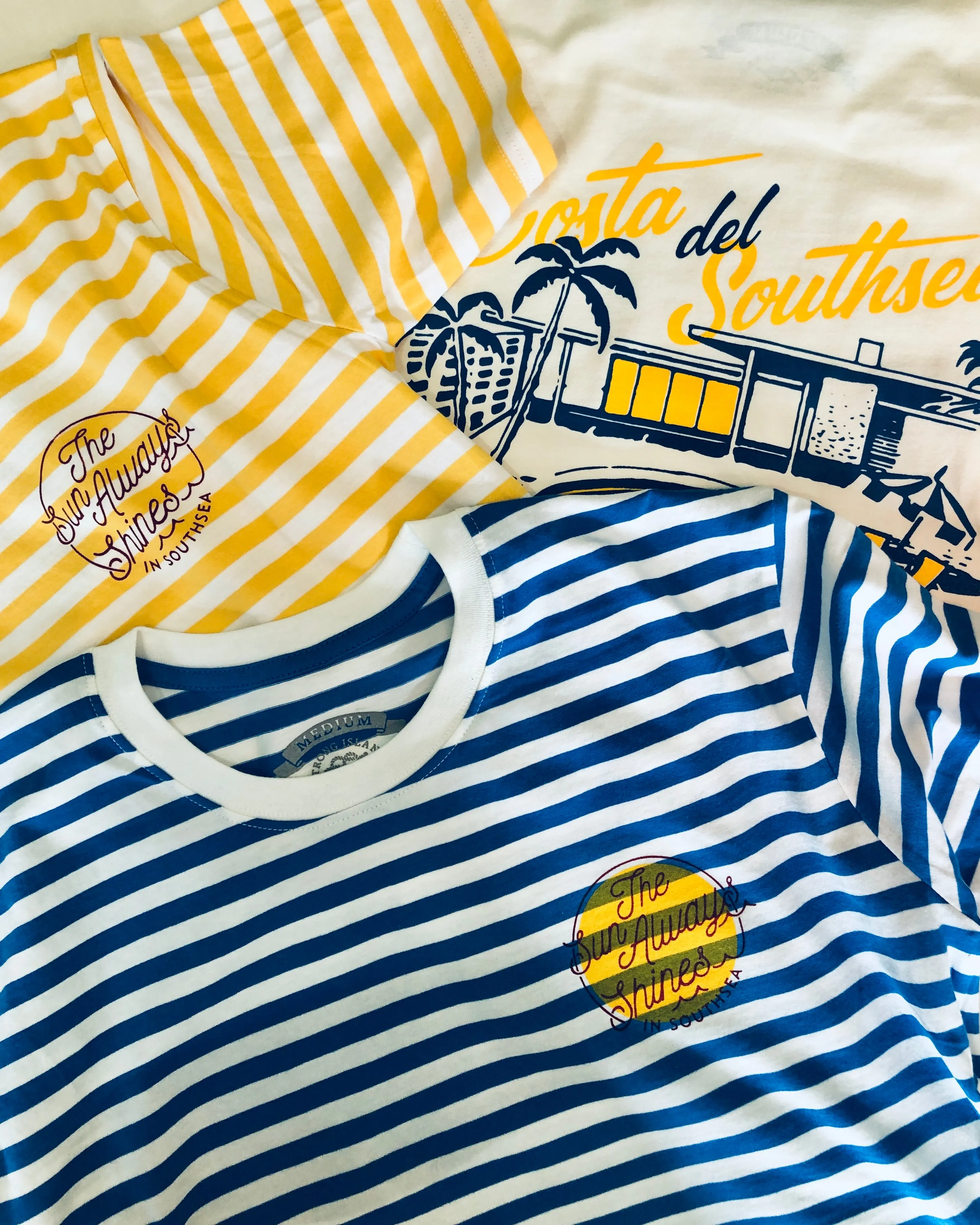 Shines // Men's Striped Tee - White & Mid Blue