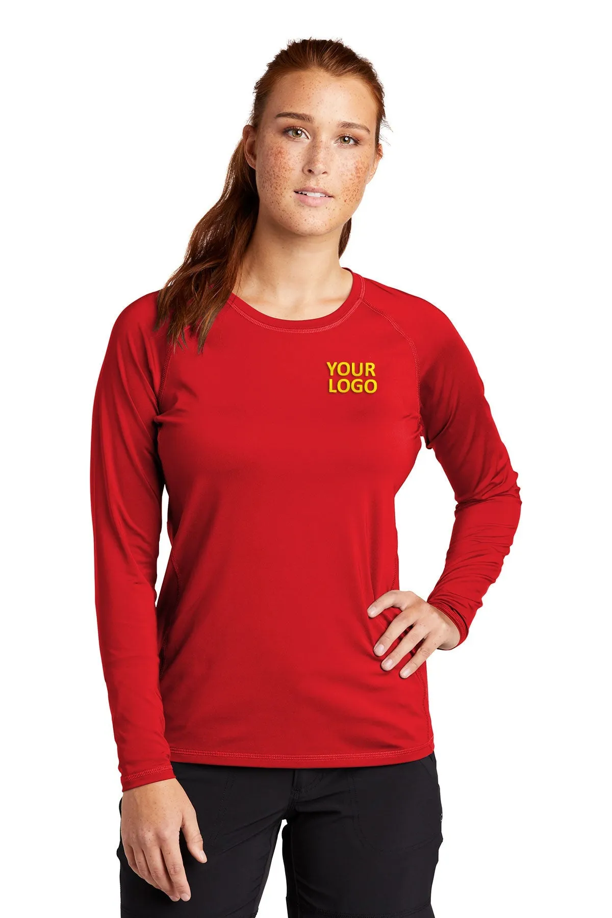 Sport-Tek Ladies Long Sleeve Rashguard Branded Tee's, TRUE Red