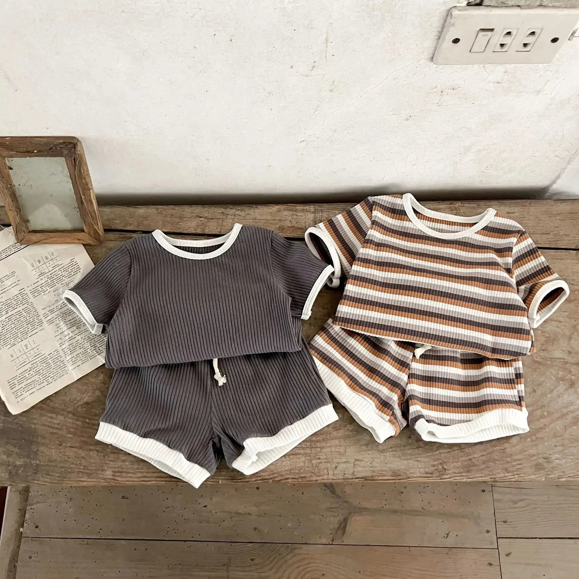 Summer Infant Boys Short Sleeve Striped Tops  Shorts