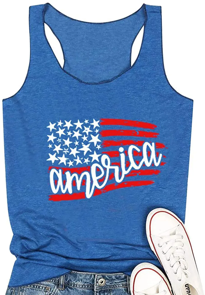 T&Twenties American Flag Tank Top for Women,4th of July Stars Striped Racerback Tees Sleeveless Patriotic USA Flag Vest Tops