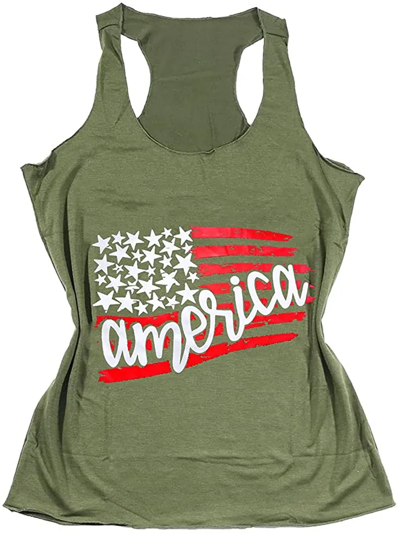 T&Twenties American Flag Tank Top for Women,4th of July Stars Striped Racerback Tees Sleeveless Patriotic USA Flag Vest Tops