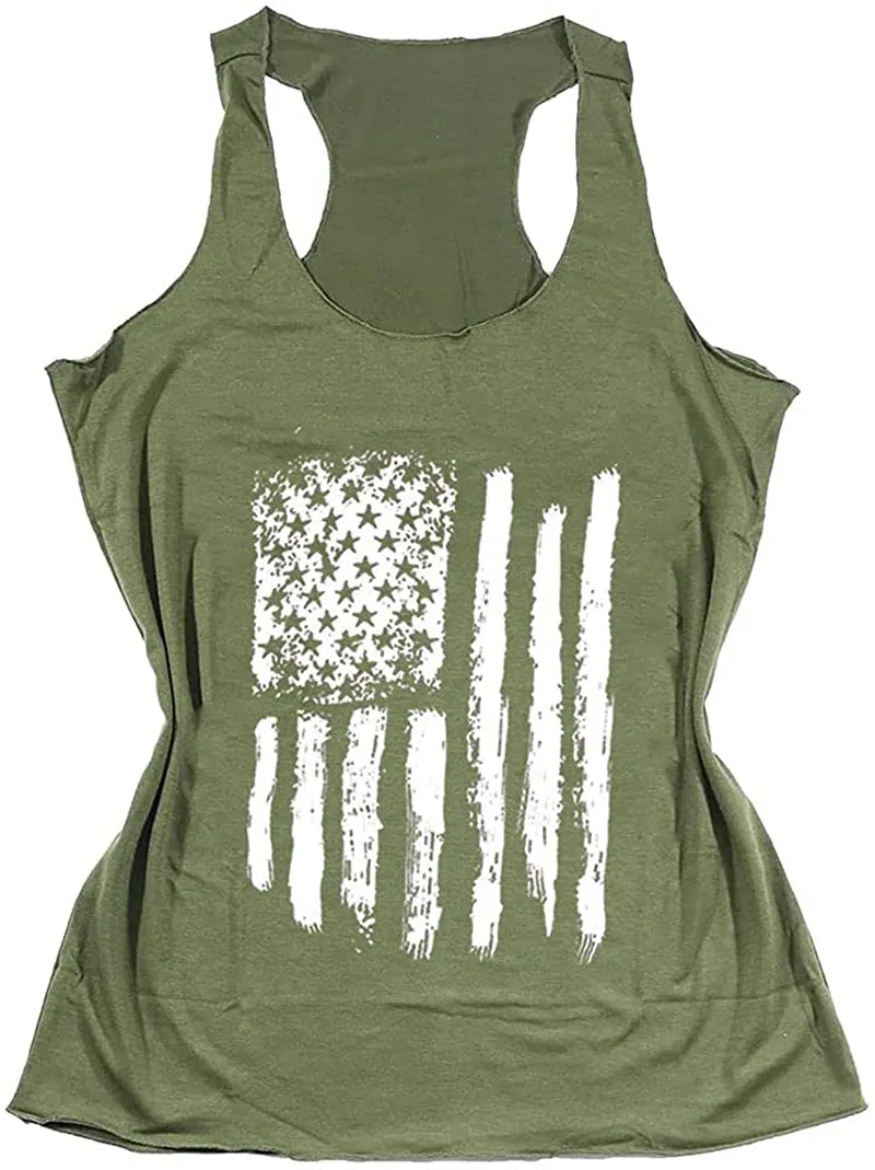 T&Twenties American Flag Tank Top for Women,4th of July Stars Striped Racerback Tees Sleeveless Patriotic USA Flag Vest Tops