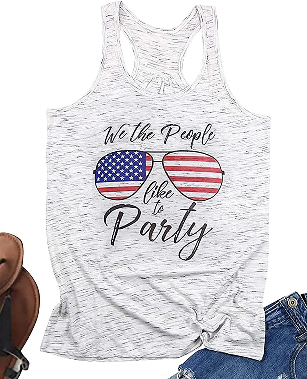 T&Twenties American Flag Tank Top for Women,4th of July Stars Striped Racerback Tees Sleeveless Patriotic USA Flag Vest Tops