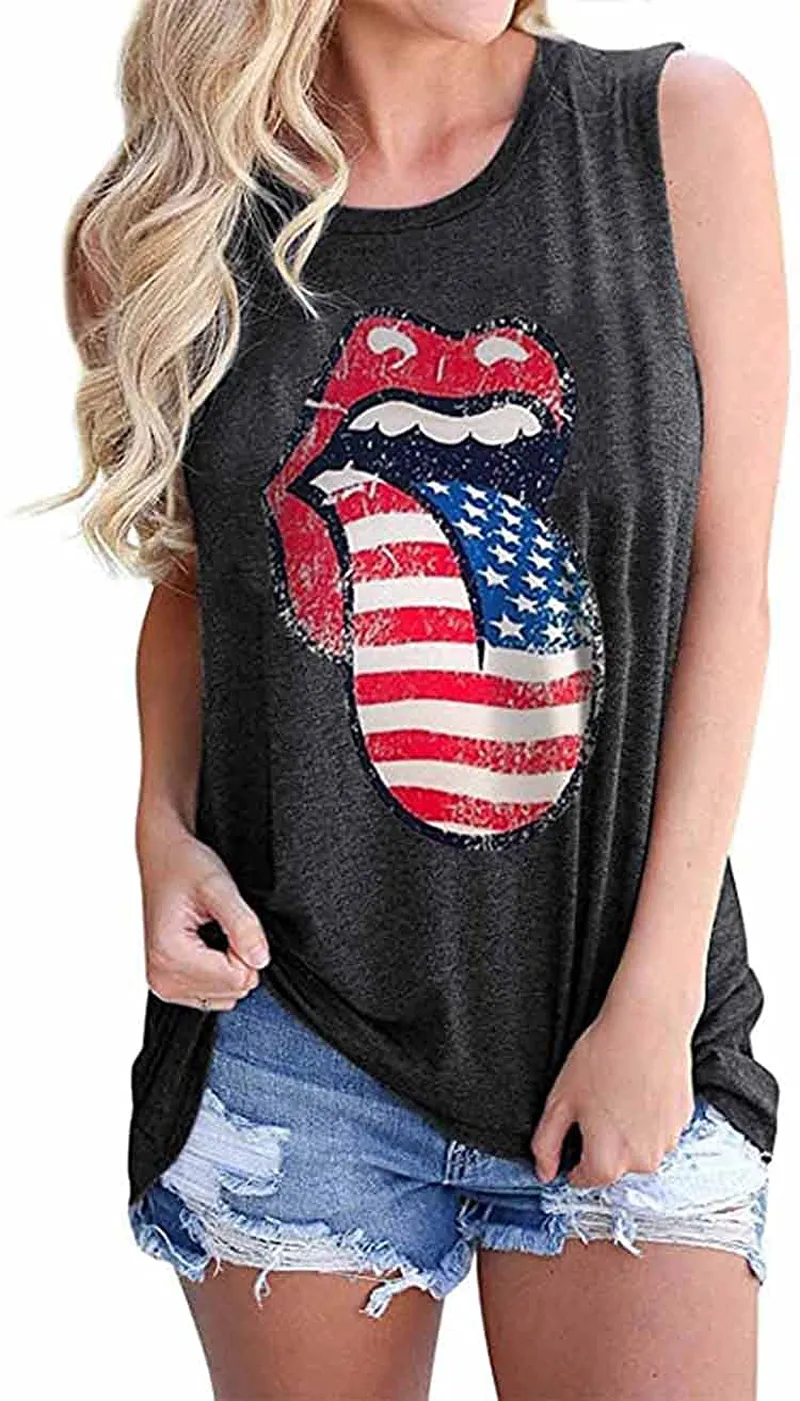 T&Twenties American Flag Tank Top for Women,4th of July Stars Striped Racerback Tees Sleeveless Patriotic USA Flag Vest Tops