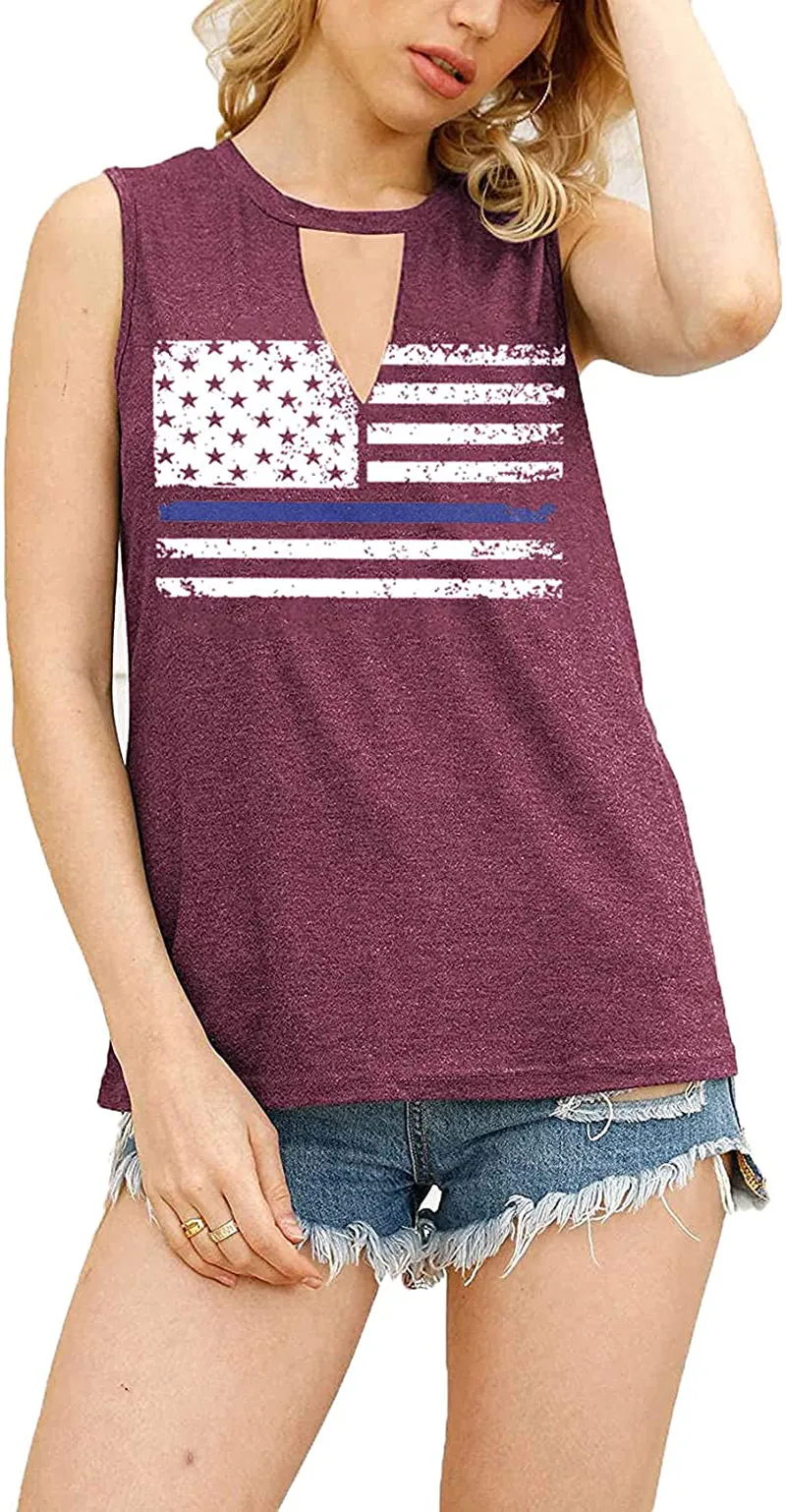 T&Twenties American Flag Tank Top for Women,4th of July Stars Striped Racerback Tees Sleeveless Patriotic USA Flag Vest Tops