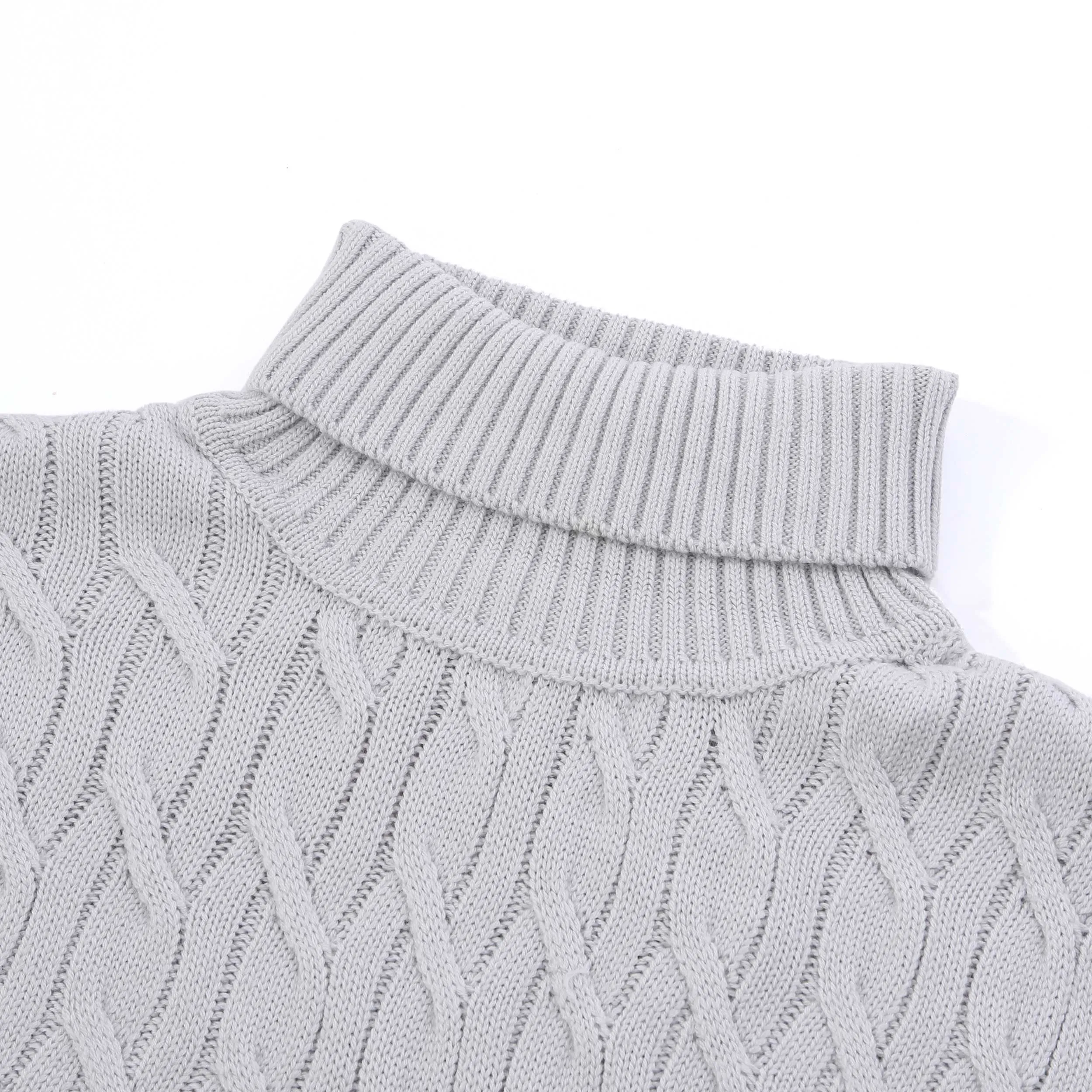 Thomas Maine Heavy Cable Knit Roll Neck in Silver