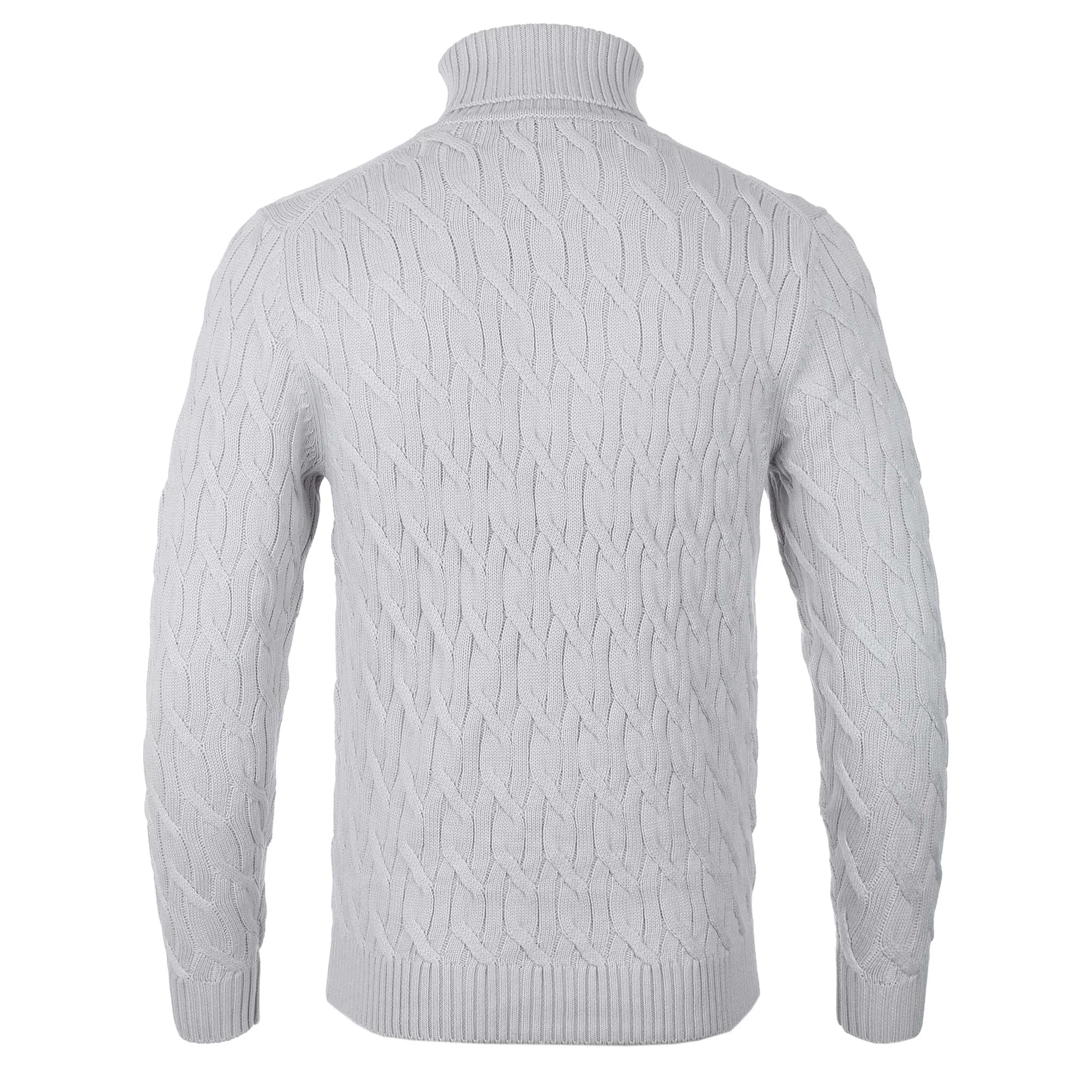 Thomas Maine Heavy Cable Knit Roll Neck in Silver