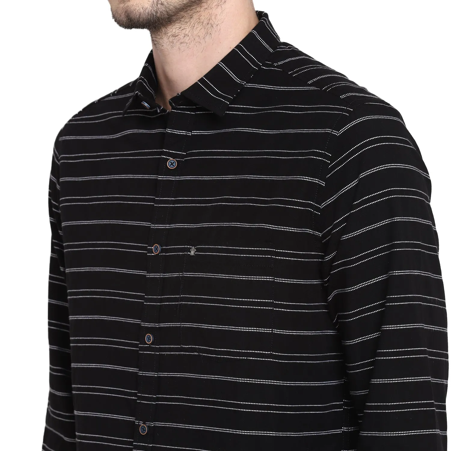 Turtle Men Black Cotton Striped Slim Fit Shirts