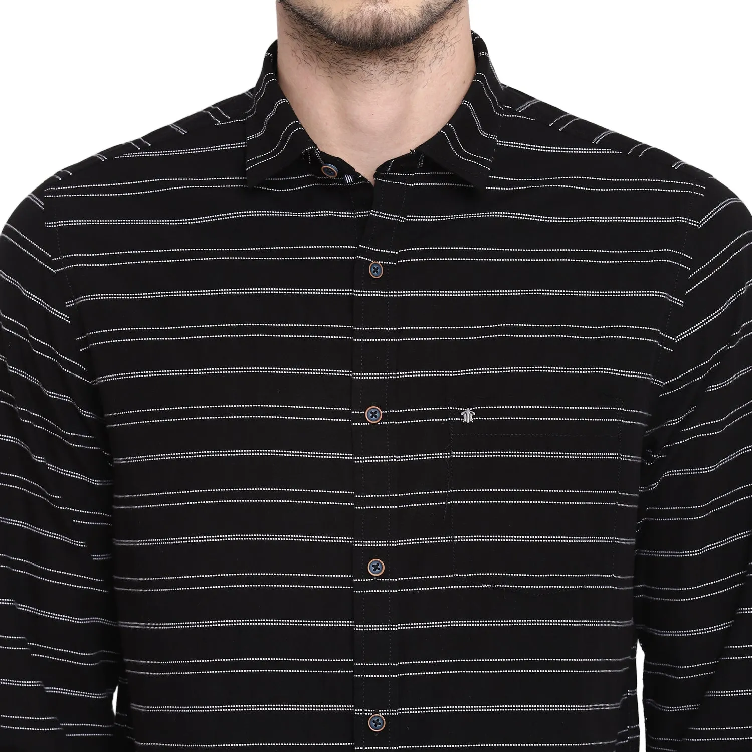 Turtle Men Black Cotton Striped Slim Fit Shirts