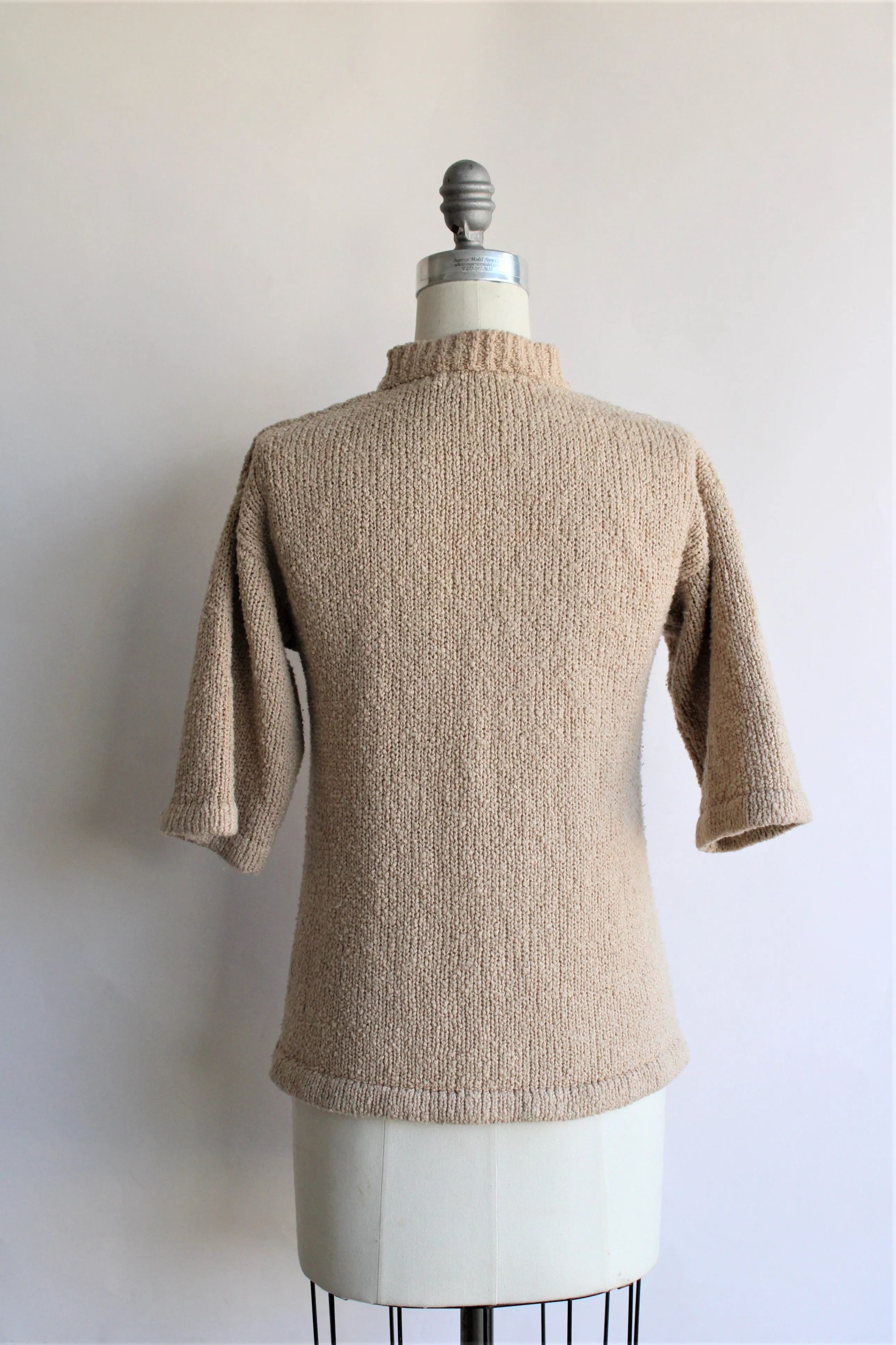 Vintage 1970s LeRoy Knitwear Tan Cable Knit Cardigan