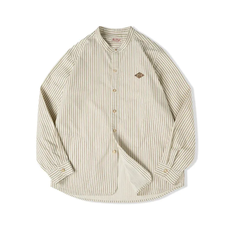 Vintage Striped Long Sleeve Shirts - Casual Style Men's Loose Cotton Baseball Shirt