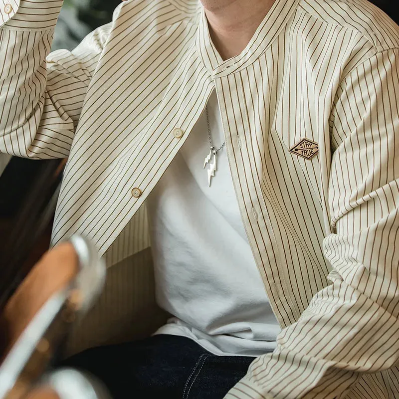 Vintage Striped Long Sleeve Shirts - Casual Style Men's Loose Cotton Baseball Shirt