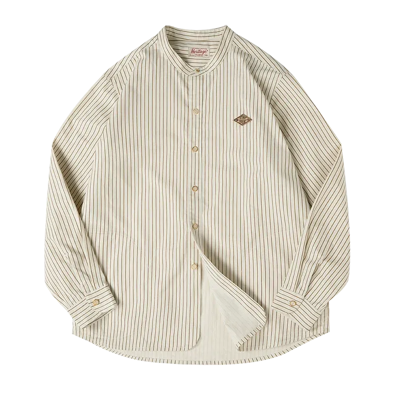 Vintage Striped Long Sleeve Shirts - Casual Style Men's Loose Cotton Baseball Shirt