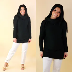 Warmer Style Cowl Neck Pullover Sweater in Washed Black