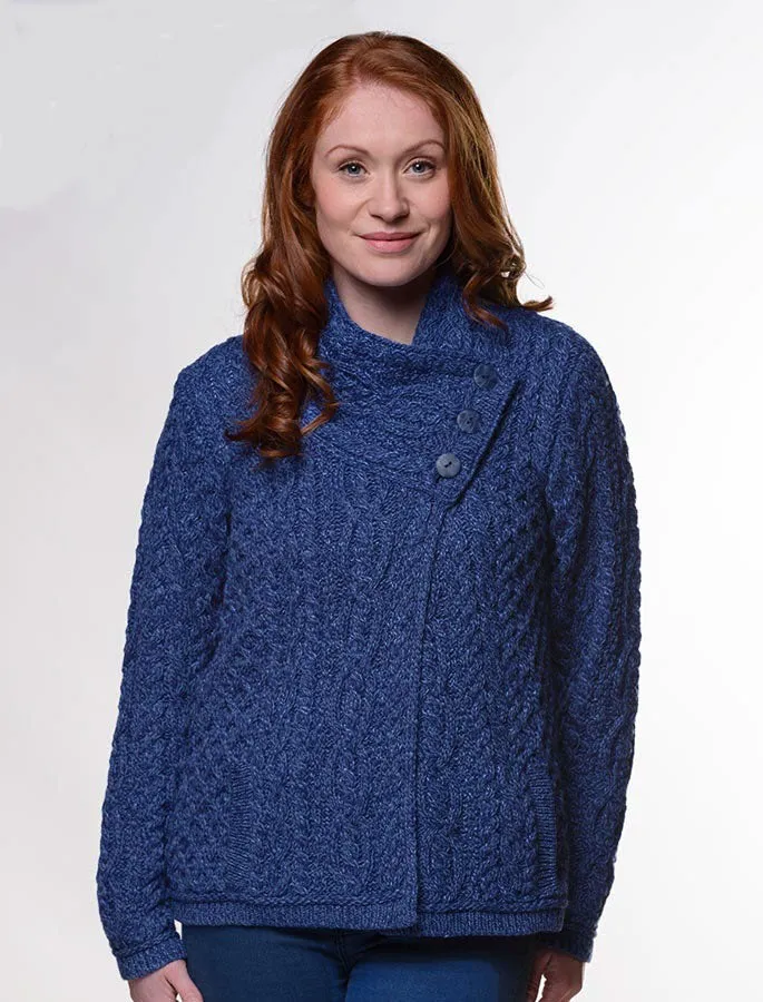 West End Knitwear | Aran Cable Crossover Neck Sweater | Women's