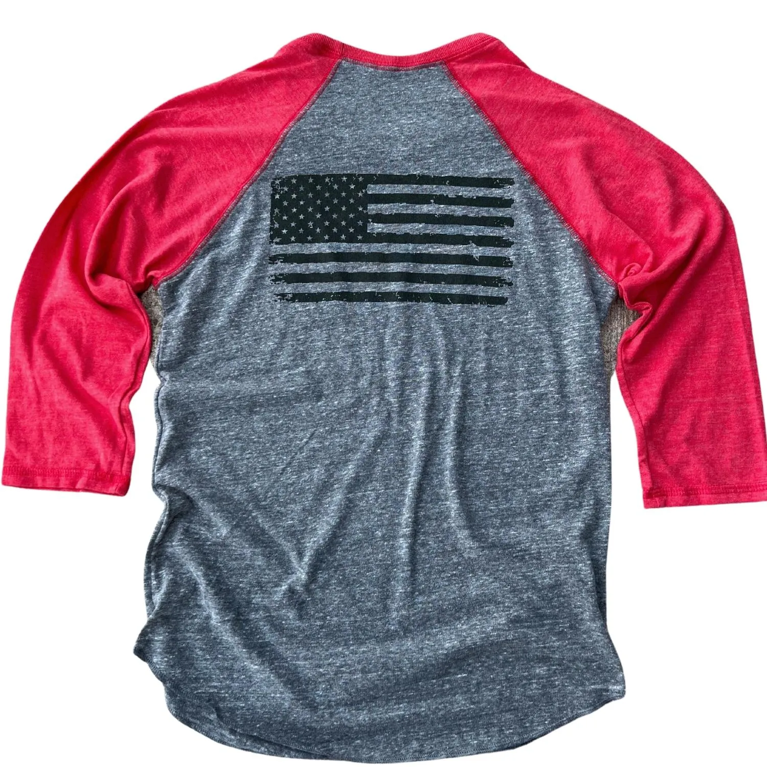 Women's American Flag Old Glory Raglan Baseball Shirt (Red / Gray)