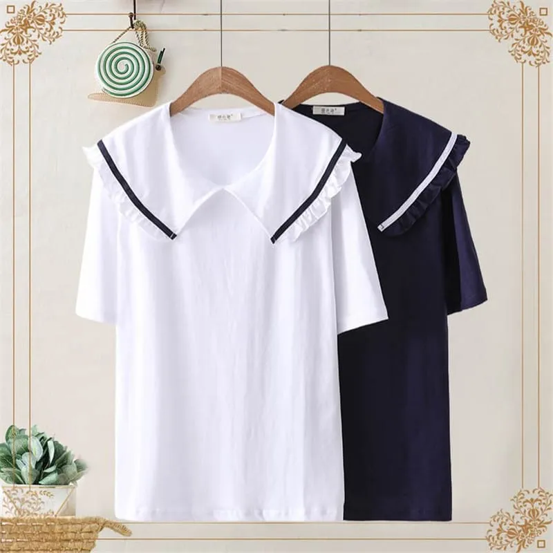 Women's Casual Contrast Color Striped Lager Lapel Tees